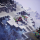 The tabletop view of The DioField Chronicle's snowy mountaintops.